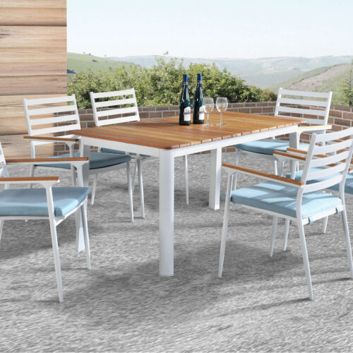 outdoor dining table with teak wood top