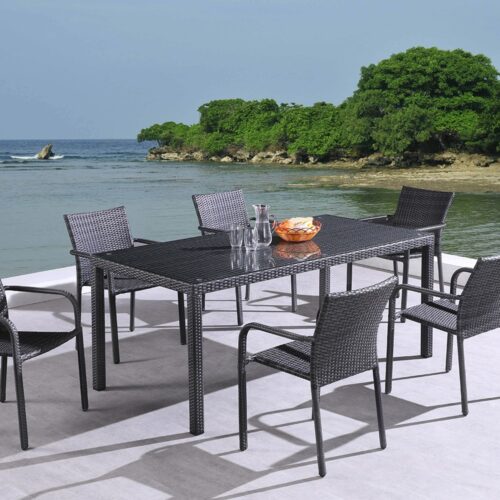 outdoor wicker dining table with glass top
