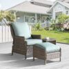 Weatherproof Wicker Outdoor Recliner Chair With Ottoman