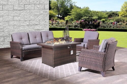 patio set with fire pit