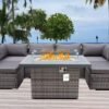 patio set with fire pit