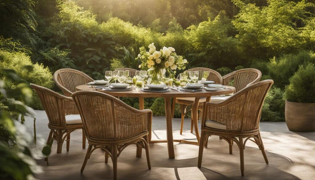 Outdoor dining area with rattan dining set
