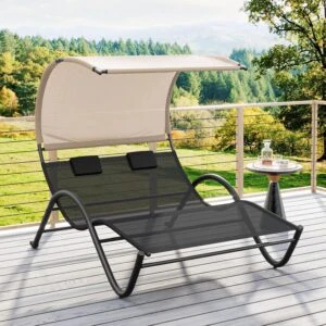 Outdoor Chaise Lounge Rocking Daybed with Sun Shade Canopy
