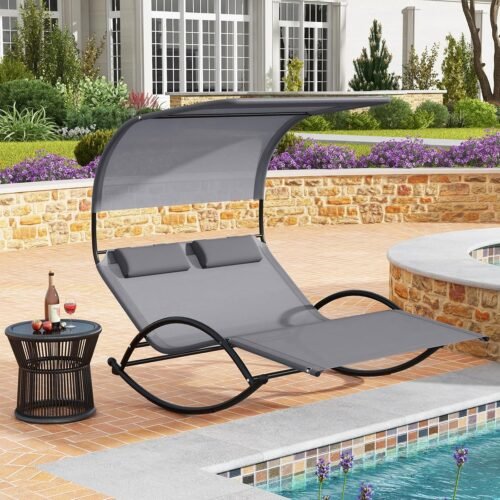 Outdoor Chaise Lounge Rocking Daybed with Sun Shade Canopy 2 Outdoor Furniture Supplier-China Factoery-Manufacturer