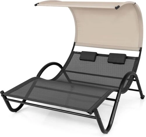 Outdoor Chaise Lounge Rocking Daybed with Sun Shade Canopy 5 Outdoor Furniture Supplier-China Factoery-Manufacturer