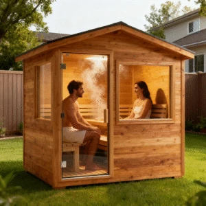 wooden sauna room for outdoor backyard